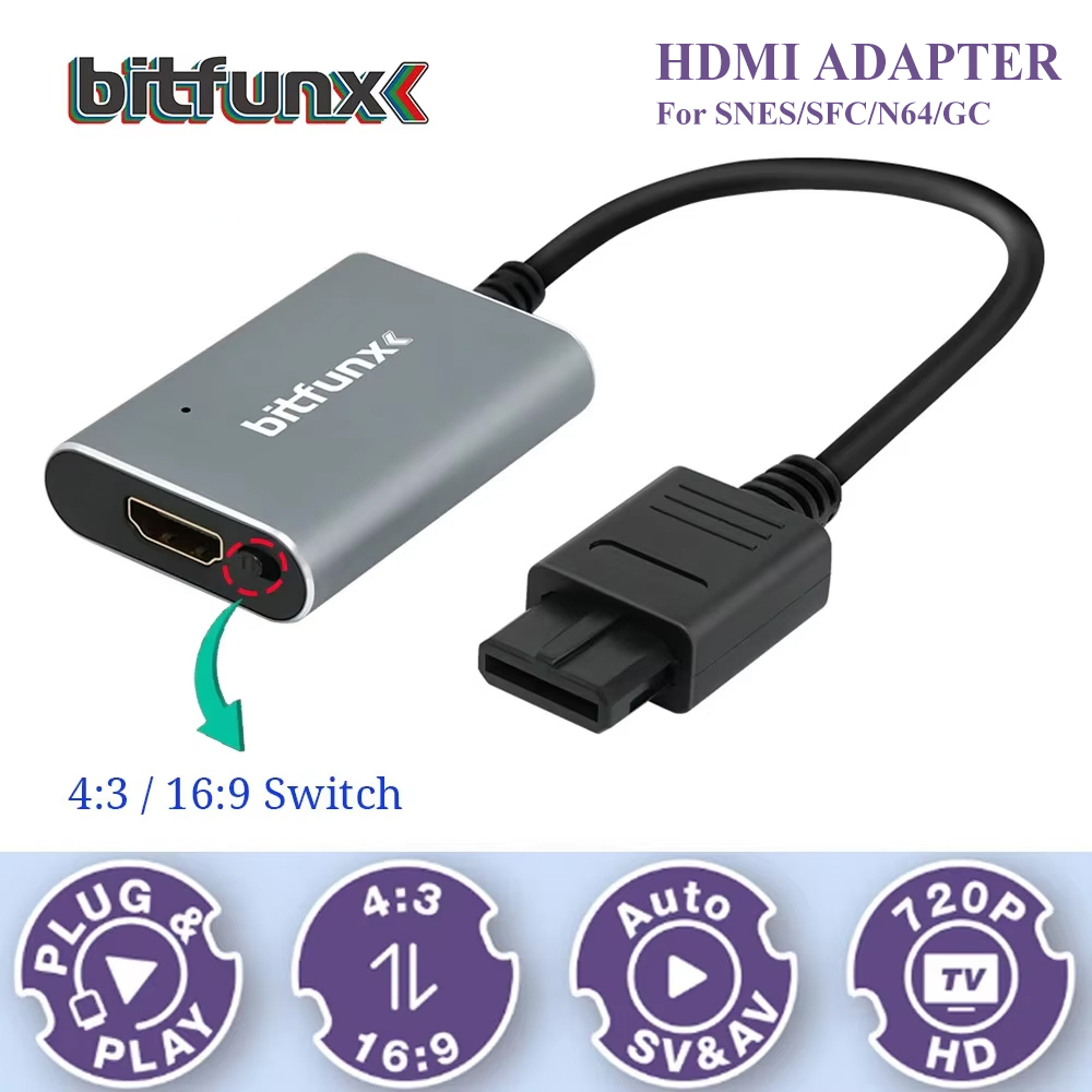 Retro Gaming Pro - Адаптер Bitfunx 720P Svideo/AV-HDMI, HD-конвертер видео